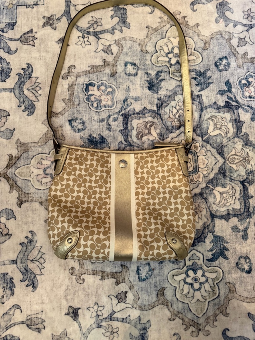 Coach Heritage Stripe Chelsea Hobo Shoulder Bag with Gold Trim